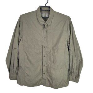 Mens Triple Aught Design Olive Green Button Up Shirt Nylon Short Sleeve Size 3XL
